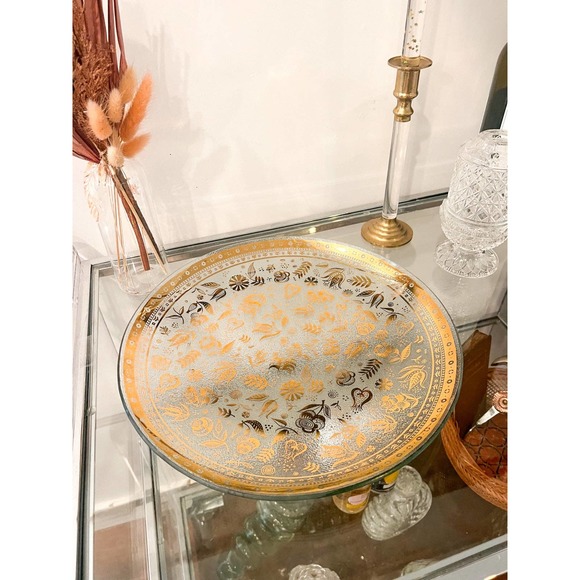 Georges Briard Large Gold Glass Floral Serving Plate - Picture 3 of 7